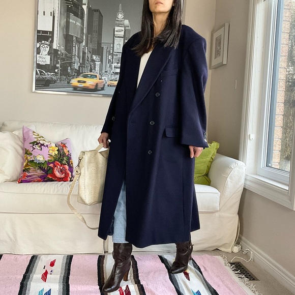 Vincenzo d’Italia Jackets & Blazers - Vintage navy/black wool blend double breasted long coat